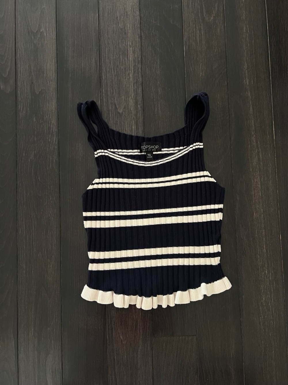 TOPSHOP Navy and White Striped Ribbed Tank Top